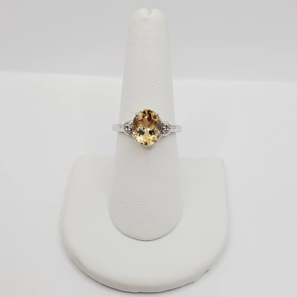 Genuine Oval Citrine & Natural Diamond Accent 925 Sterling Silver Ring